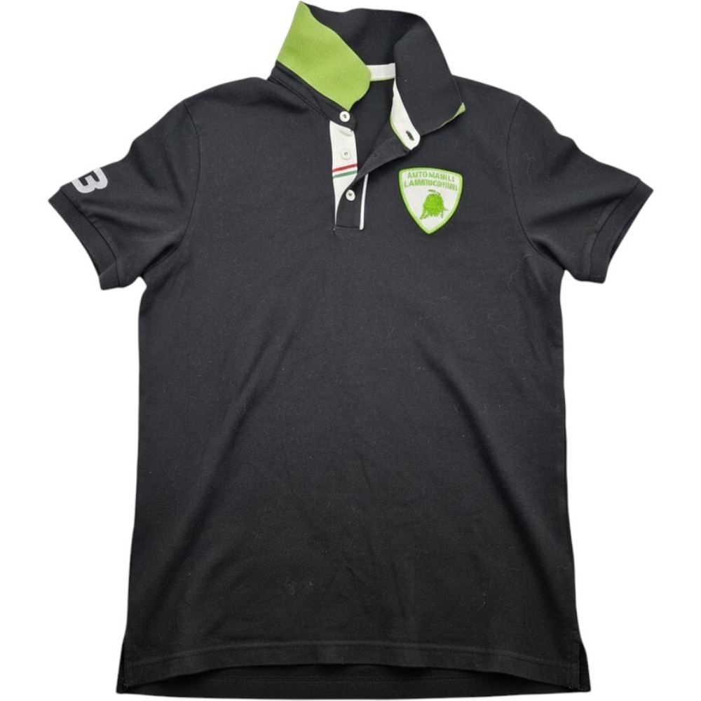 Automobili Lamborghini Mens Polo Shirt Black Lime Green Embroidered Shield M
